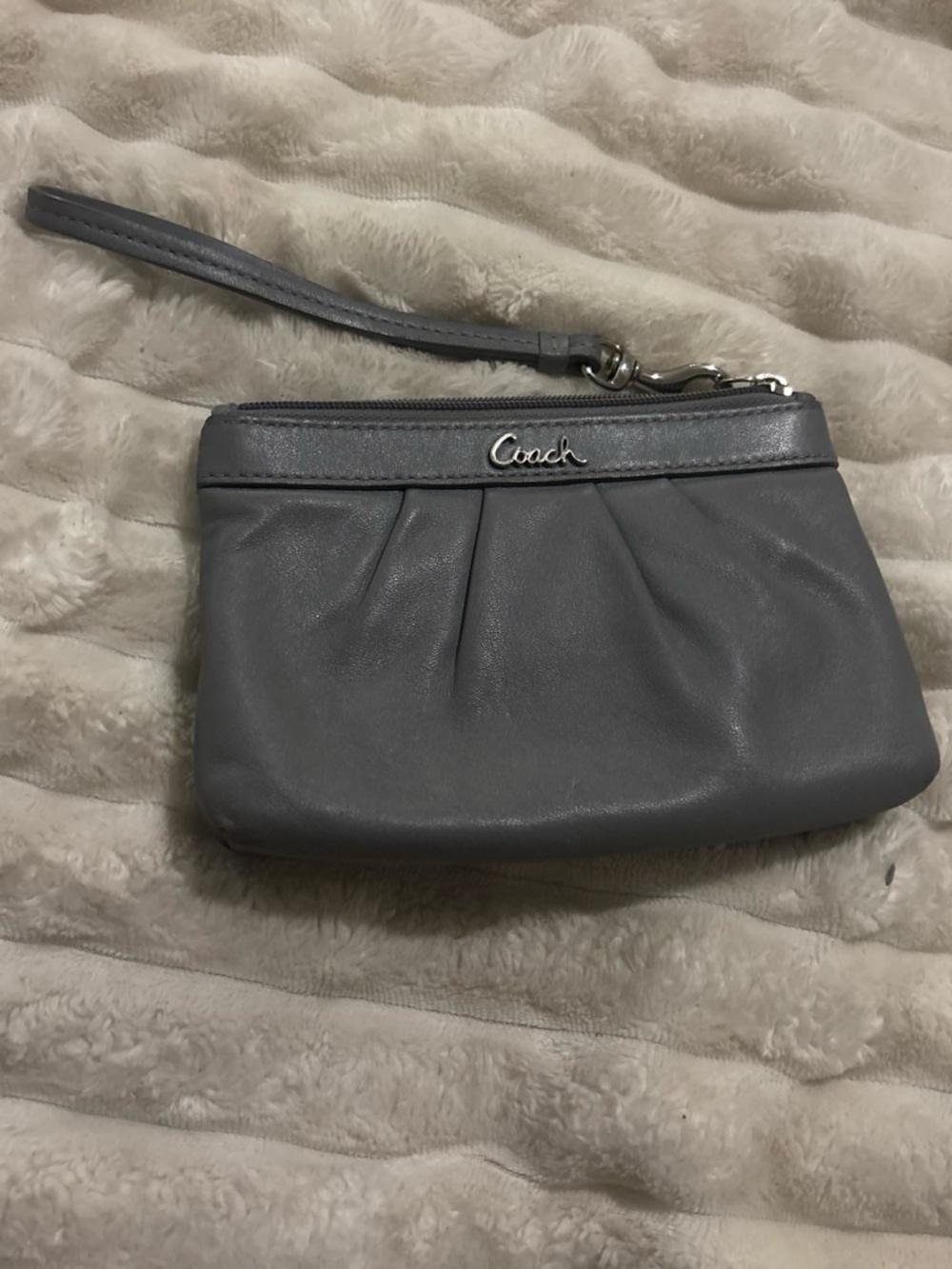 Coach Small Gray Leather Pleated Wristlet